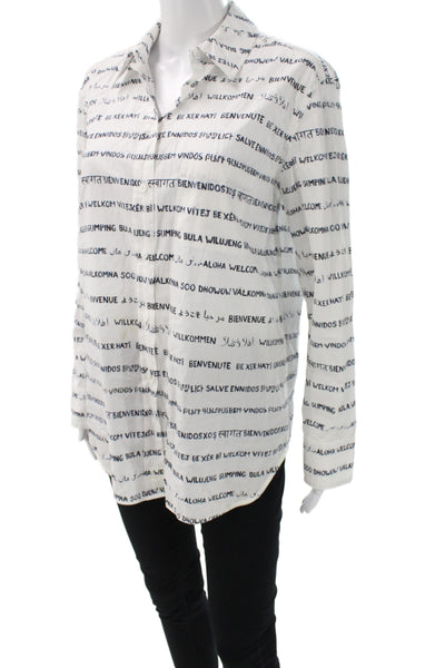 Equipment Femme Women White Button-Up Viscose Blouse Long Sleeve Quote Size S