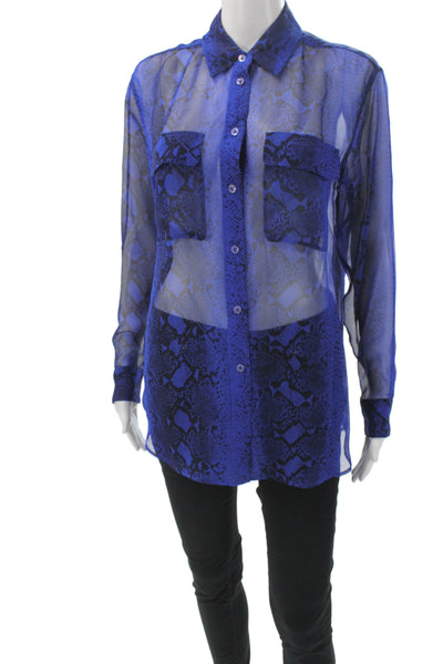 Equipment Femme Women Collared Snake Print Button-Up Blouse Long Sleeve Size XS