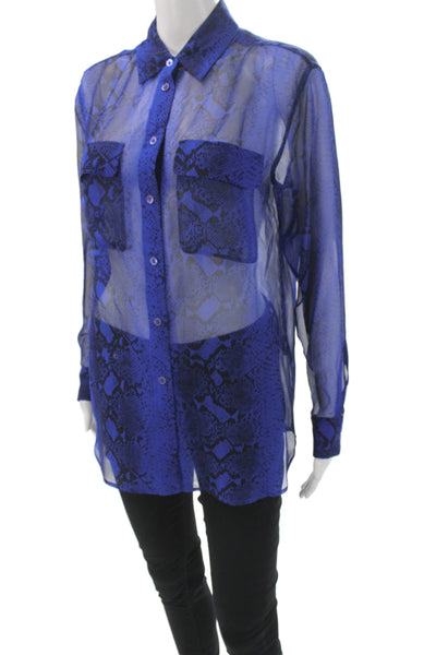 Equipment Femme Women Collared Snake Print Button-Up Blouse Long Sleeve Size XS