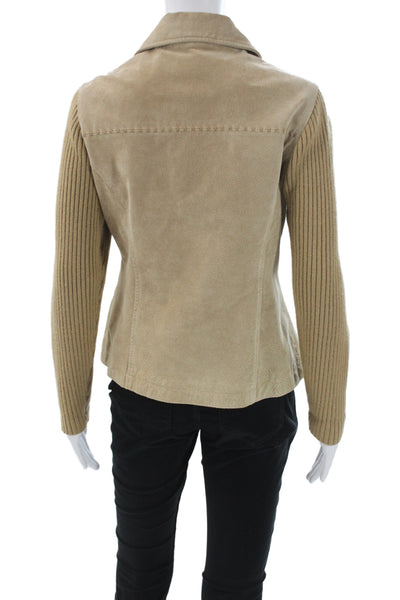 Live A Little Womens Tan Leather Button Collared Long Sleeve Jacket Size PM