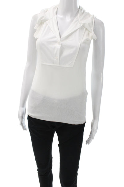 D. Exterior Women Sleeveless Merino Wool Button Solid Designer Blouse Size M