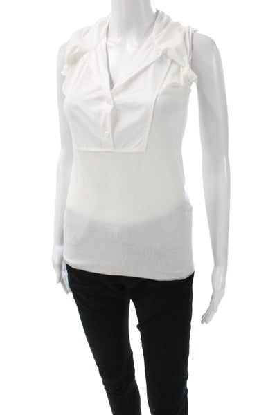 D. Exterior Women Sleeveless Merino Wool Button Solid Designer Blouse Size M