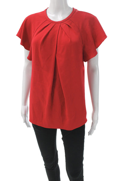 Tara Jarmon Women Red Polyester Round Neck Short Sleeve Designer Blouse Size 36