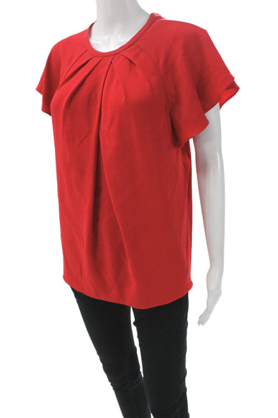 Tara Jarmon Women Red Polyester Round Neck Short Sleeve Designer Blouse Size 36