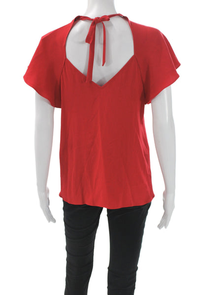 Tara Jarmon Women Red Polyester Round Neck Short Sleeve Designer Blouse Size 36
