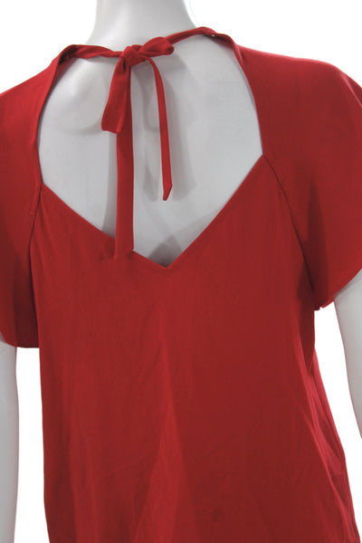 Tara Jarmon Women Red Polyester Round Neck Short Sleeve Designer Blouse Size 36