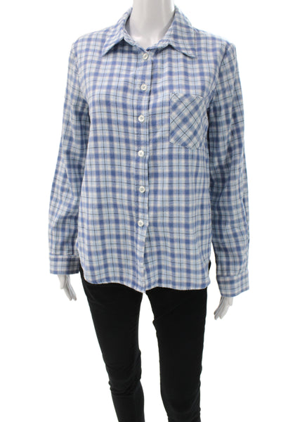 Wayf Women Plaid Button-Up Collared Cotton Flannel Long Sleeve Blue Size S