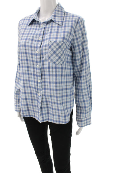 Wayf Women Plaid Button-Up Collared Cotton Flannel Long Sleeve Blue Size S