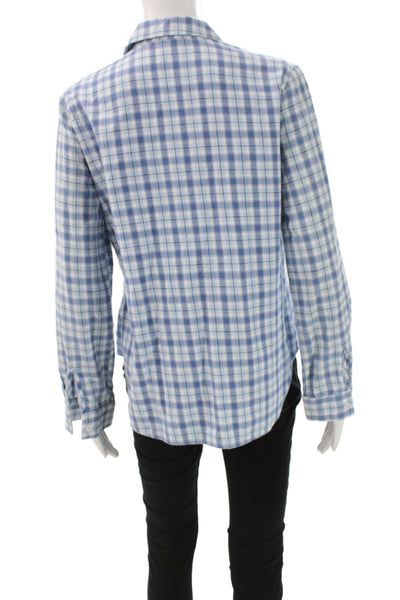 Wayf Women Plaid Button-Up Collared Cotton Flannel Long Sleeve Blue Size S