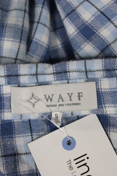 Wayf Women Plaid Button-Up Collared Cotton Flannel Long Sleeve Blue Size S