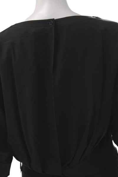 Tara Jarmon Women Black Cropped Blouse 3/4 Sleeve Round Neck Polyester Size 38