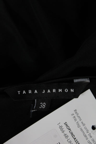 Tara Jarmon Women Black Cropped Blouse 3/4 Sleeve Round Neck Polyester Size 38