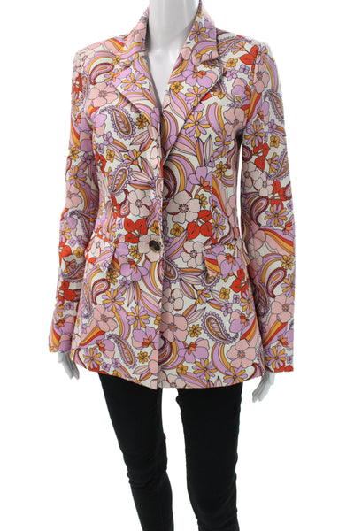 Seven Wonders Women Pink Floral Paisley Collared Blazer Long Sleeve Size 4
