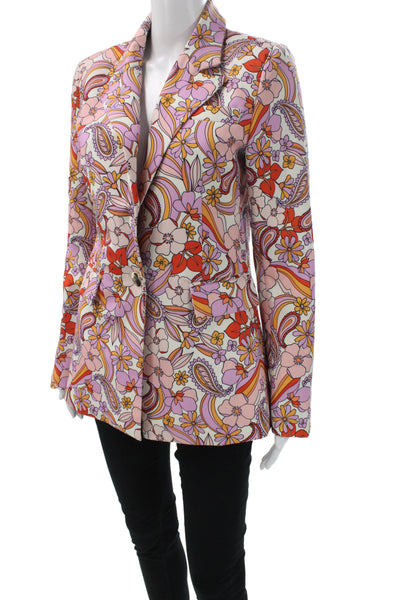 Seven Wonders Women Pink Floral Paisley Collared Blazer Long Sleeve Size 4