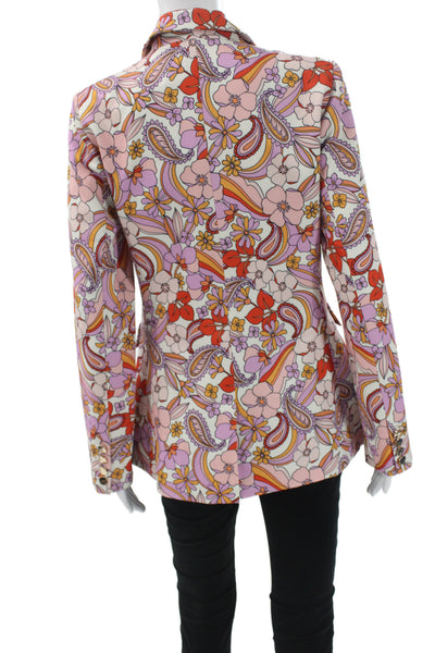 Seven Wonders Women Pink Floral Paisley Collared Blazer Long Sleeve Size 4