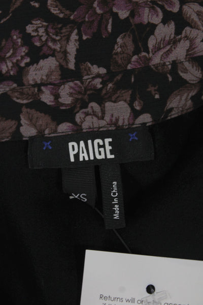 Paige Black Label Womens Shirt Dress Black Silk Floral Long Sleeve Size XS