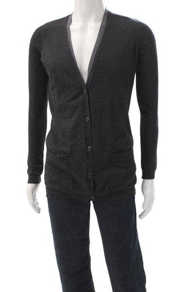 Theory Mens V-Neck Cardigan Dark Gray Cotton Polyester Button Longsleeve Size M