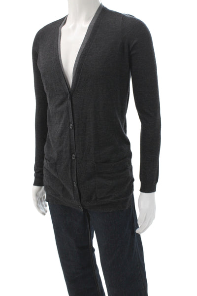 Theory Mens V-Neck Cardigan Dark Gray Cotton Polyester Button Longsleeve Size M