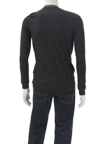 Theory Mens V-Neck Cardigan Dark Gray Cotton Polyester Button Longsleeve Size M
