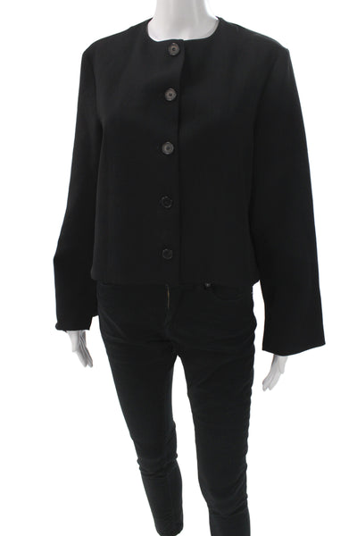 Zara Women Black Wool Blend Button Jacket Long Sleeve Round Neck Size L