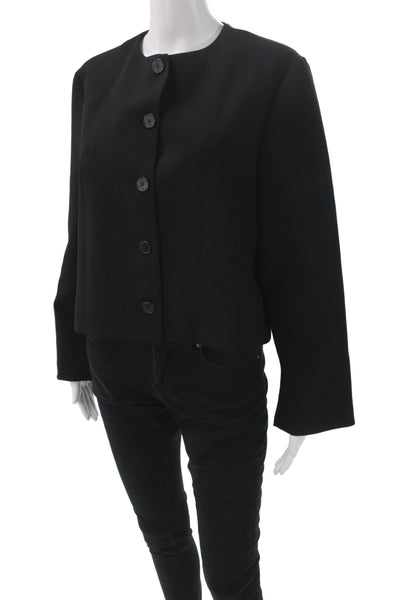 Zara Women Black Wool Blend Button Jacket Long Sleeve Round Neck Size L