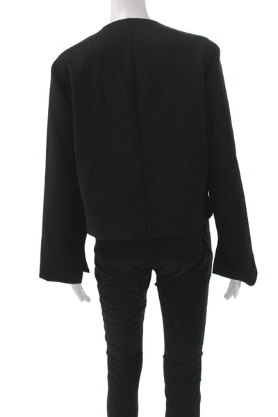 Zara Women Black Wool Blend Button Jacket Long Sleeve Round Neck Size L