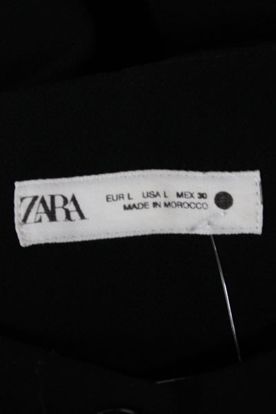 Zara Women Black Wool Blend Button Jacket Long Sleeve Round Neck Size L