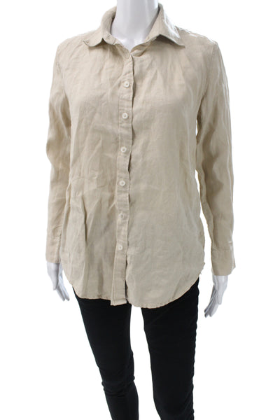 Quince Womens 100% Linen Collared Basic Button-Up Top Beige Long Sleeve Size XS