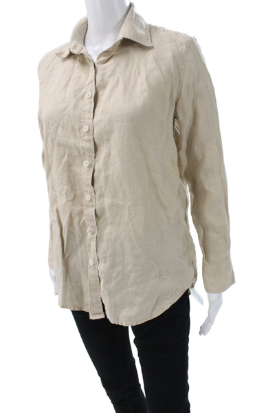 Quince Womens 100% Linen Collared Basic Button-Up Top Beige Long Sleeve Size XS