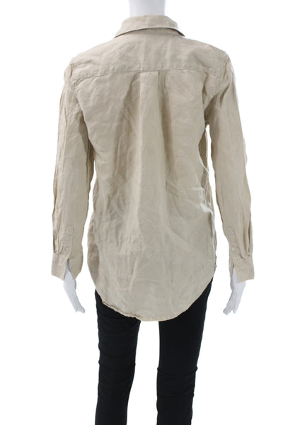 Quince Womens 100% Linen Collared Basic Button-Up Top Beige Long Sleeve Size XS