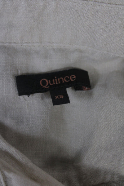 Quince Womens 100% Linen Collared Basic Button-Up Top Beige Long Sleeve Size XS