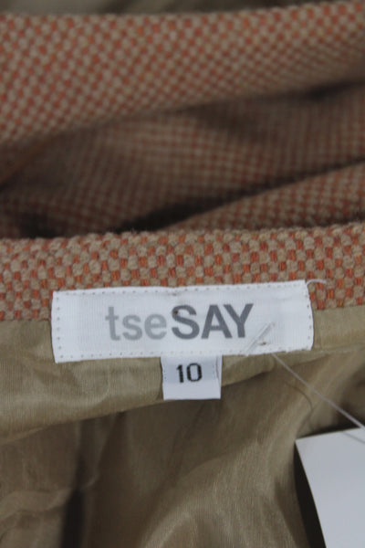 TSE Say Women Tan A-Line Check Wool Knee Length Skirt Size 10