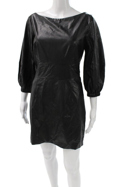 Ba&Sh Womens Sheath Mini Dress Black Leather Button 3/4 Sleeve Size 1