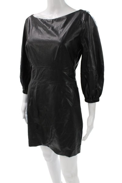 Ba&Sh Womens Sheath Mini Dress Black Leather Button 3/4 Sleeve Size 1