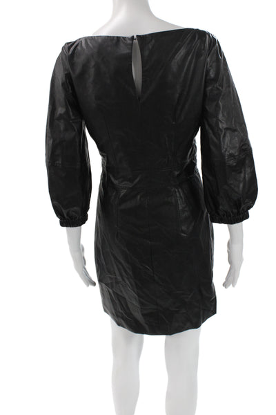 Ba&Sh Womens Sheath Mini Dress Black Leather Button 3/4 Sleeve Size 1