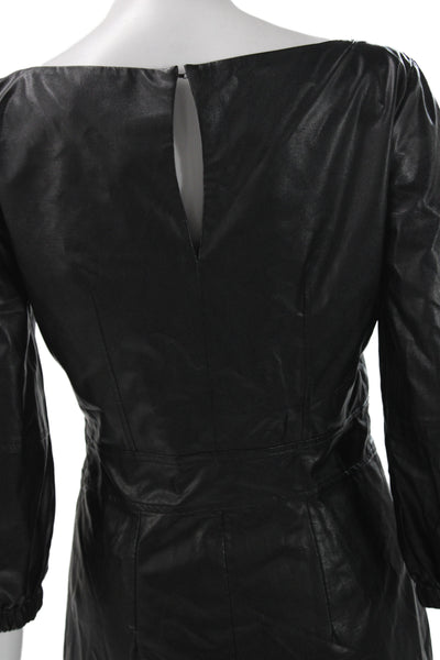 Ba&Sh Womens Sheath Mini Dress Black Leather Button 3/4 Sleeve Size 1