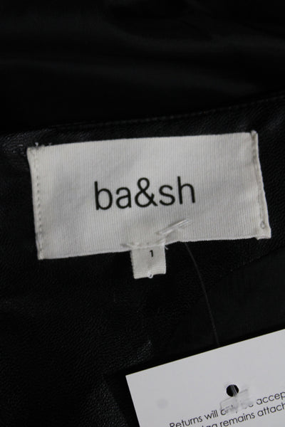 Ba&Sh Womens Sheath Mini Dress Black Leather Button 3/4 Sleeve Size 1