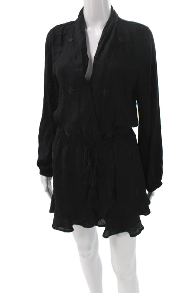 Surf Gypsy Women Black V Neck Long Sleeve Cotton Linen Romper Size S