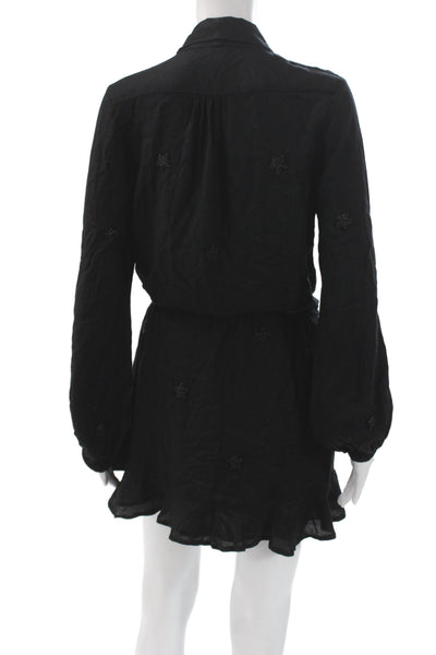 Surf Gypsy Women Black V Neck Long Sleeve Cotton Linen Romper Size S
