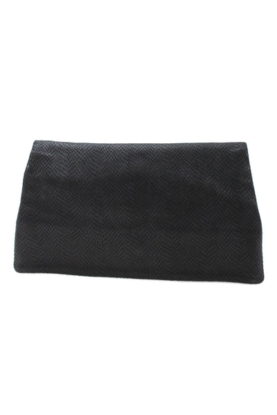 Romy Gold Women's Fold Over Embossed Leather Clutch Handbag Black