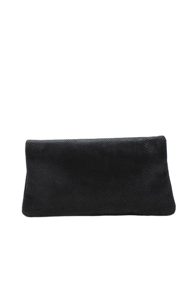 Romy Gold Women's Fold Over Embossed Leather Clutch Handbag Black