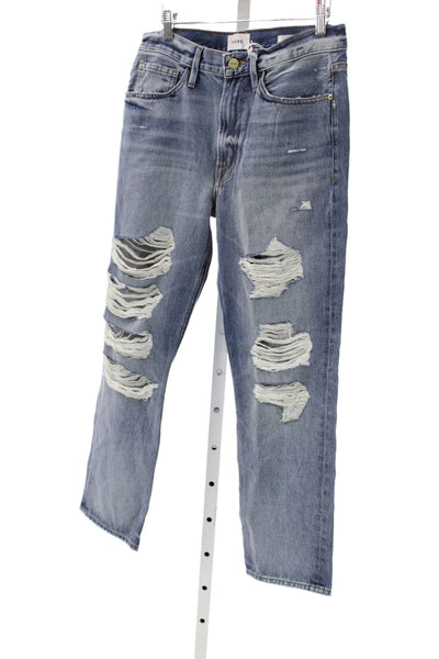 Frame Women Cropped Boyfriend Jeans Blue Cotton Size 28