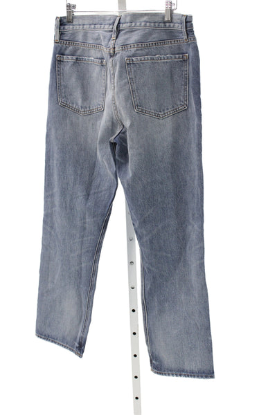 Frame Women Cropped Boyfriend Jeans Blue Cotton Size 28