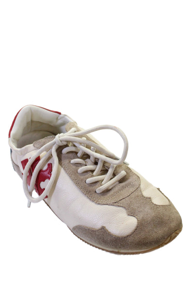 Tory Burch Women's Lace Up Suede Leather Rubber Sole Sneakers Beige Size 9