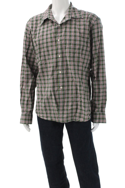 J Crew Mens Plaid Point Collar Button-Up Shirt Green Cotton Size XL