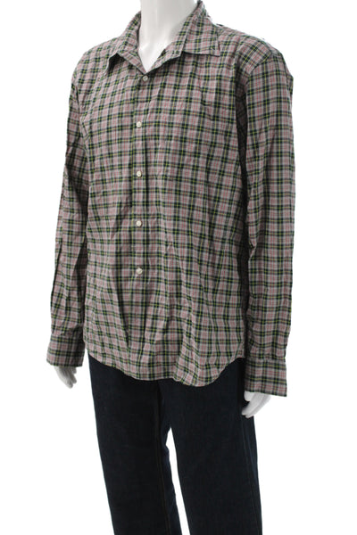 J Crew Mens Plaid Point Collar Button-Up Shirt Green Cotton Size XL