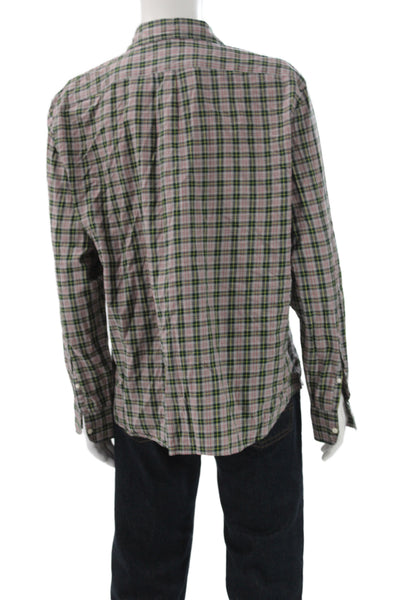 J Crew Mens Plaid Point Collar Button-Up Shirt Green Cotton Size XL