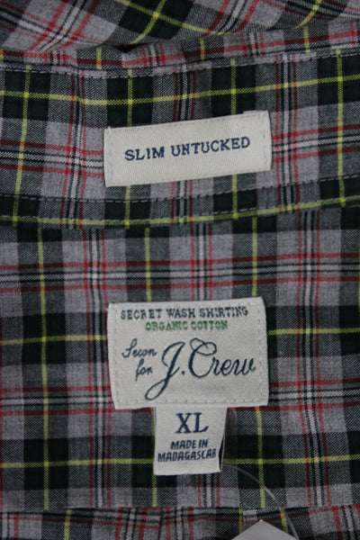 J Crew Mens Plaid Point Collar Button-Up Shirt Green Cotton Size XL