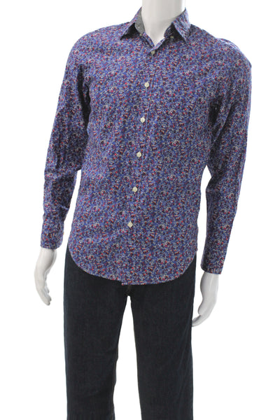 J Crew Men Floral Point Collar Button-Up Long Sleeve Blue Cotton Size XS