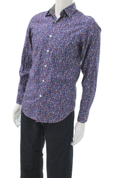 J Crew Men Floral Point Collar Button-Up Long Sleeve Blue Cotton Size XS